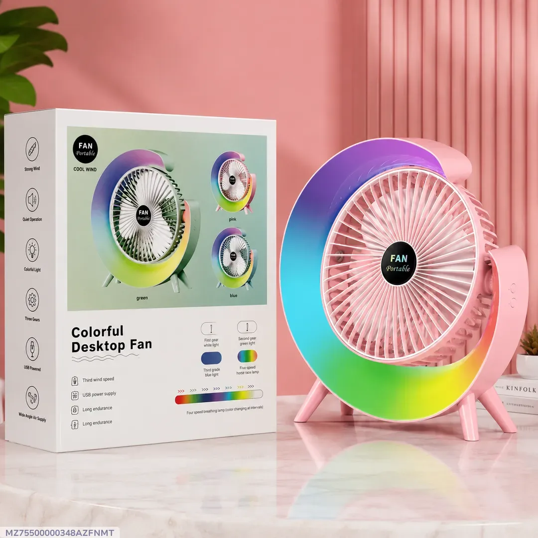 RGB LED Rechargeable Desktop Fans with 3 Speeds & 180° Tilt