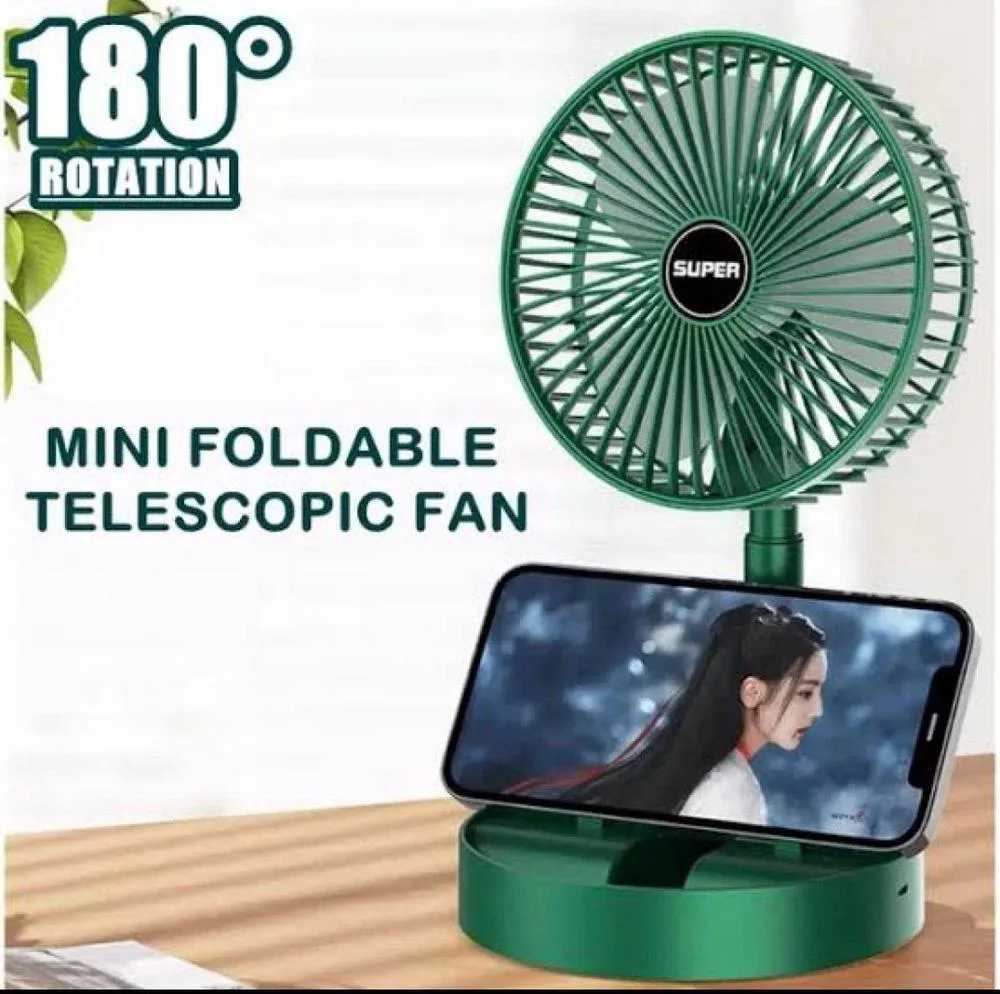 Rechargeable Mini Foldable Desk Fan with 180° Tilting Stand & Mobile Holder
