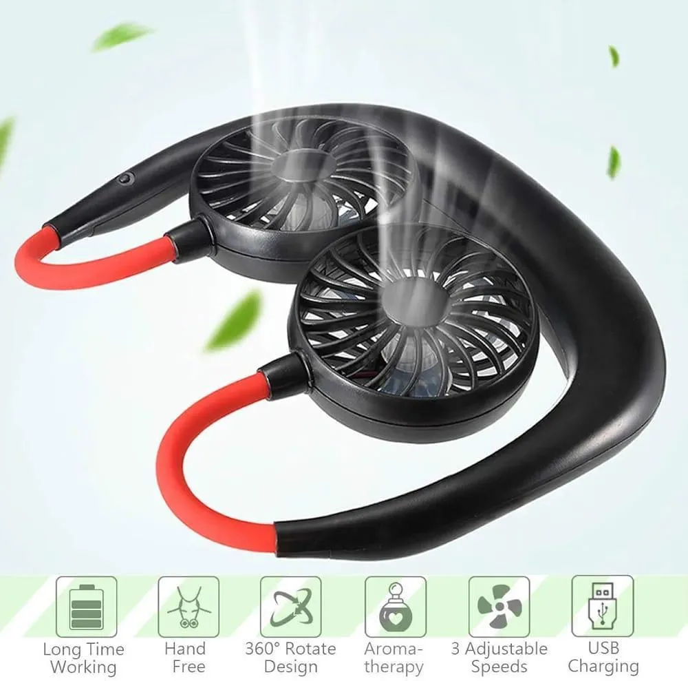 Rechargeable Dual Portable Neck Fans with 360° Rotation & 3 Speeds